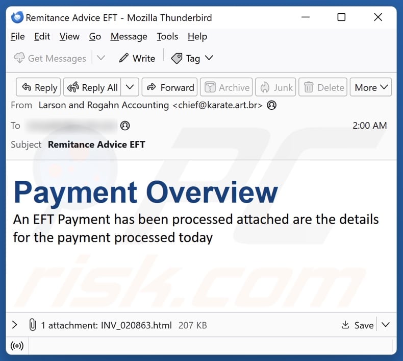 EFT Payment Overview email spam campaign