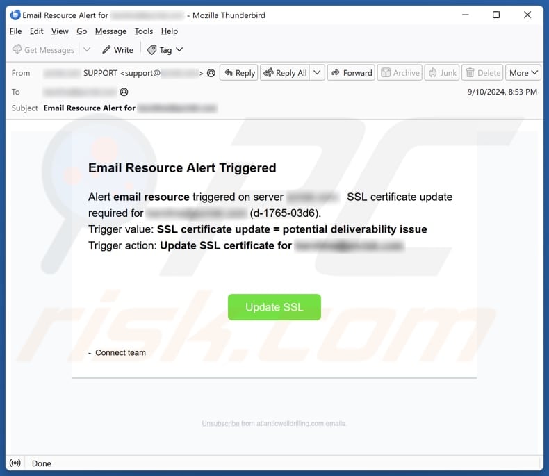 Email Resource Alert Triggered email spam campaign