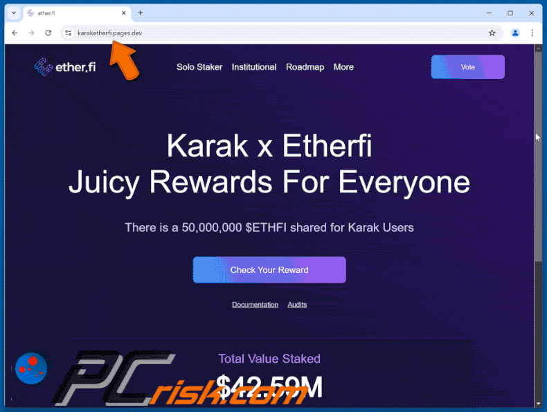 Appearance of $ETHFI Shared For Karak Users scam