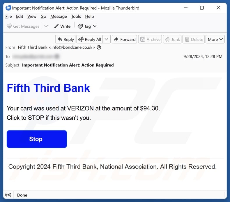 Fifth Third Bank email spam campaign