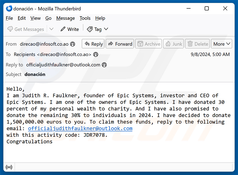 Fund Donation email scam (2024-09-09)