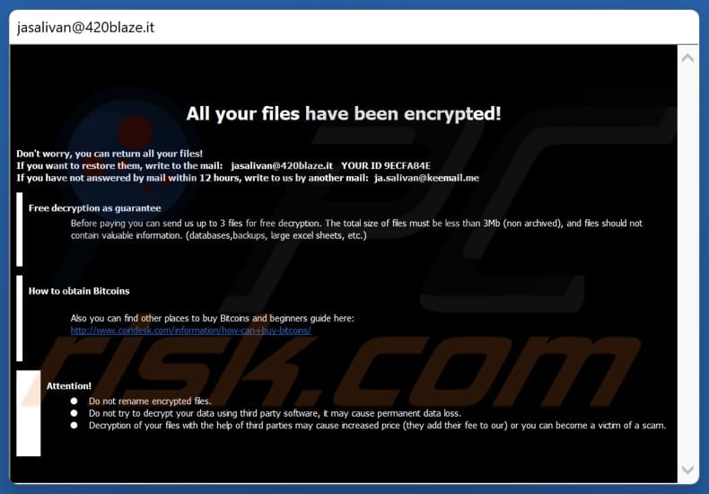 Ior ransomware ransom note (pop-up message)