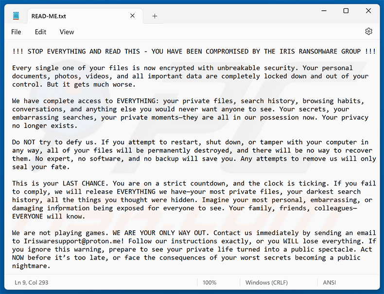 IRIS ransomware text file READ-ME.txt (2024-09-26)