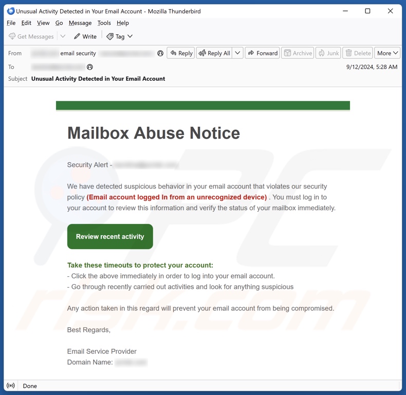 Mailbox Abuse Notice email spam campaign