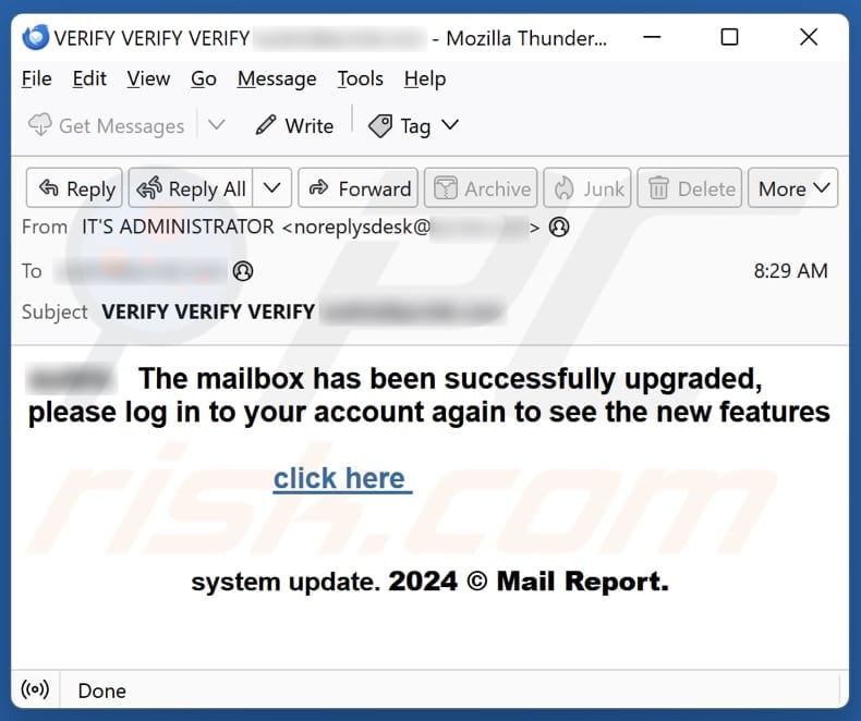 Mailbox Has Been Successfully Upgraded email spam campaign