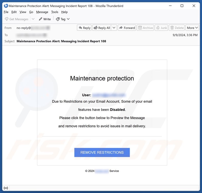 Maintenance Protection email spam campaign