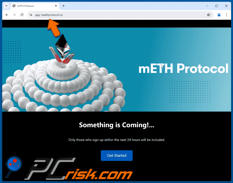 mETH Protocol Signup scam appearance