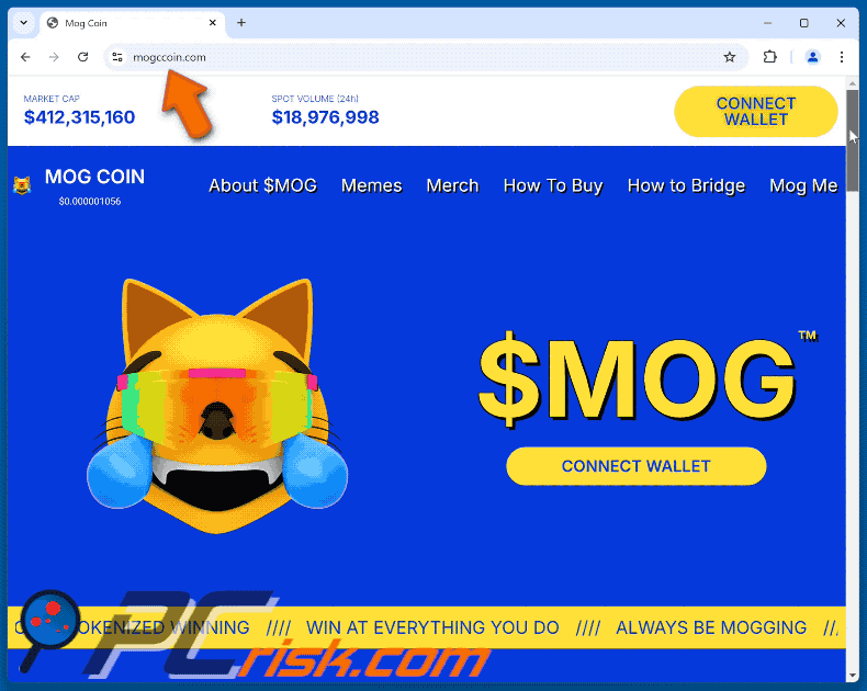 Appearance of $MOG Coin scam (GIF)