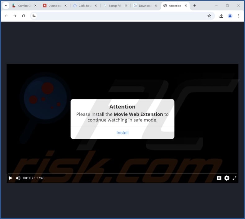 Deceptive website promoting movie-web remastered extension adware