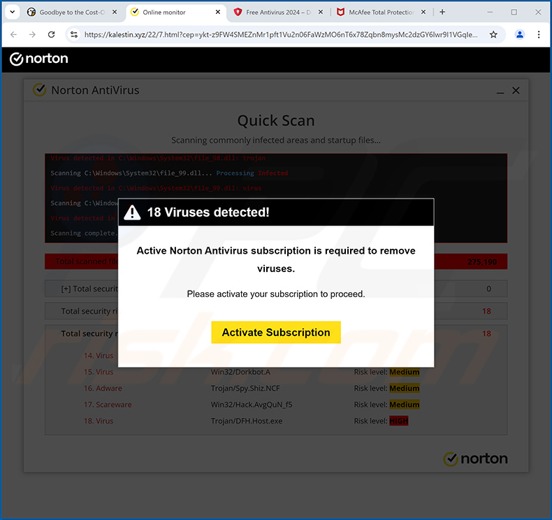 norton-your-pc-is-infected-with-18-viruses-pop-up-scam-update-2024-09-11-another-variant