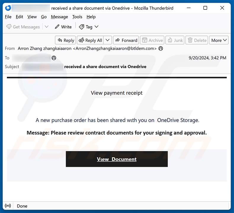 OneDrive Purchase Order email scam (2024-09-23)