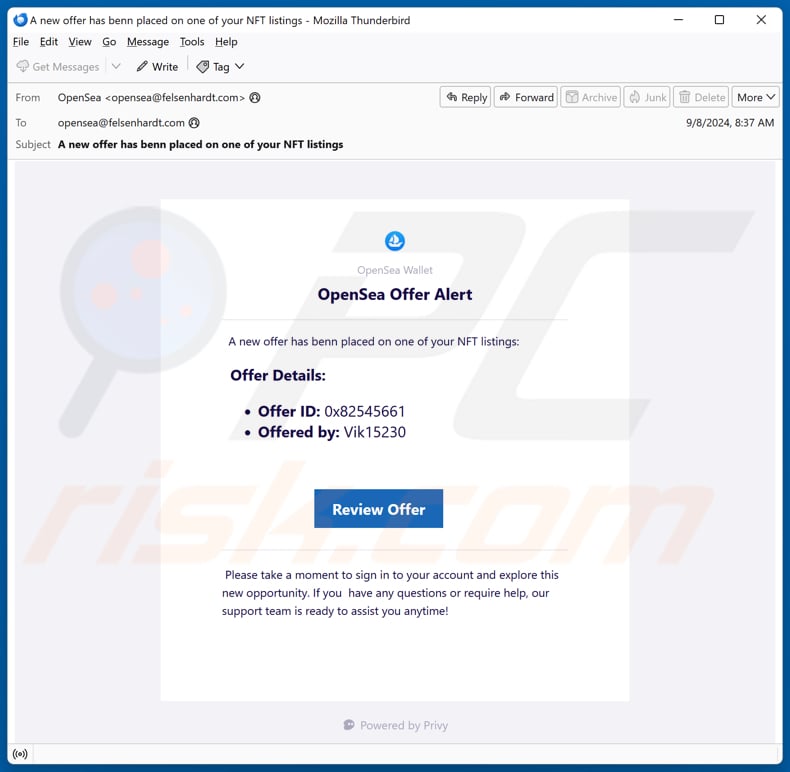 OpenSea Offer Alert email spam campaign