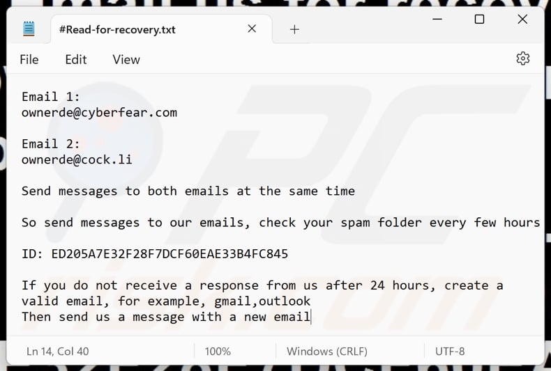 Ownerd ransomware ransom note (#Read-for-recovery.txt)