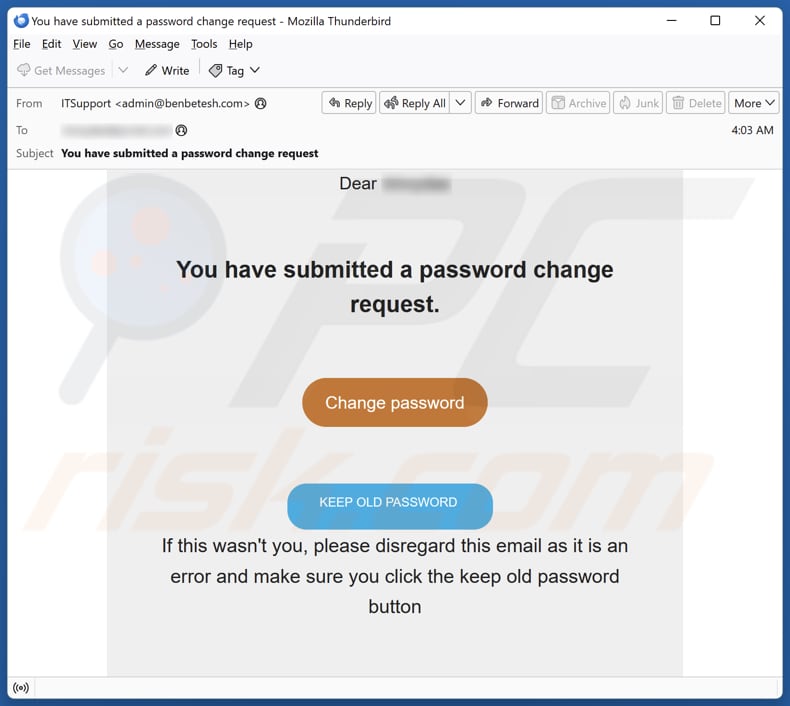 Password Change Request email scam