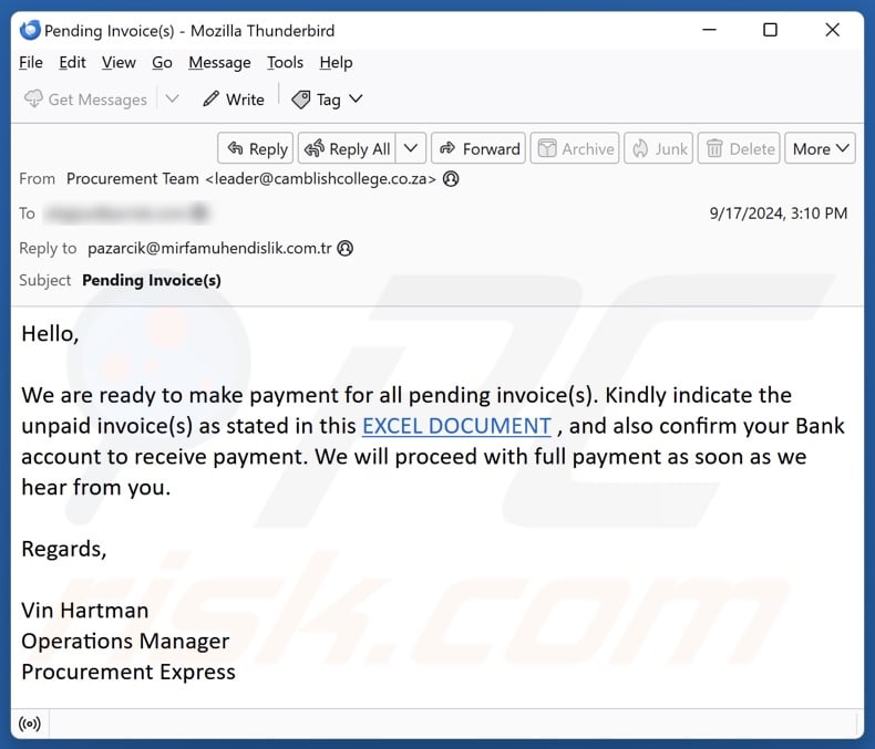 Payment For All Pending Invoice(s) email spam campaign