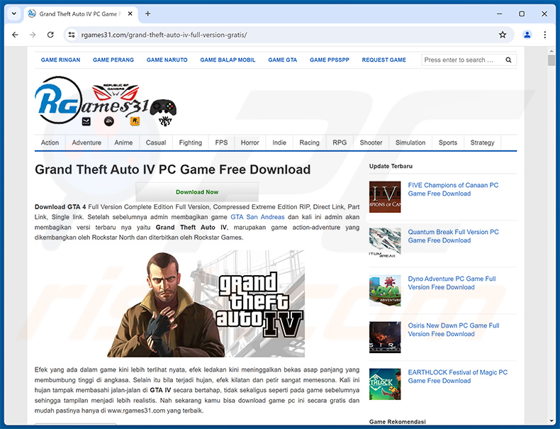 Malicious website (rgames31[.]com) spreading PrivateLoader by presenting it as Grand Theft Auto IV