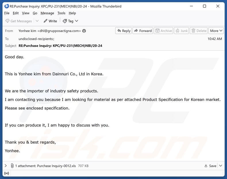 Product Specification For Korean Market malspam