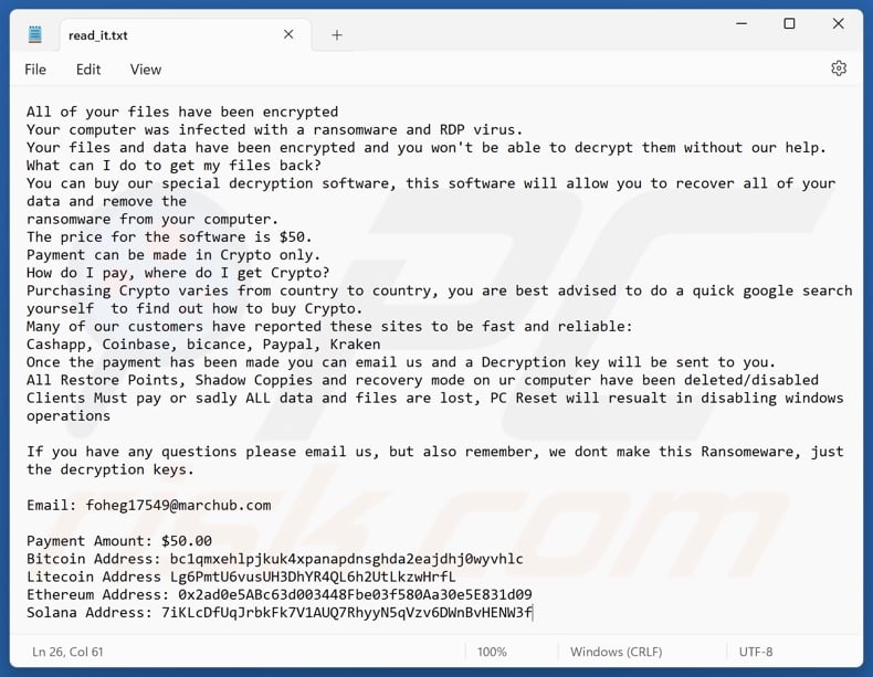 RDP (Chaos) ransomware ransom note (read_it.txt)