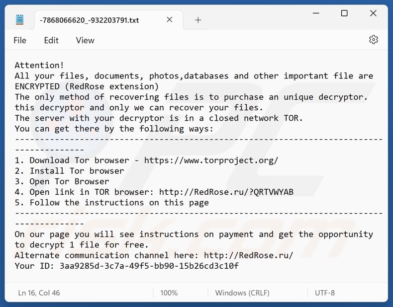 RedRose ransomware ransom note (-7868066620_-932203791.txt)