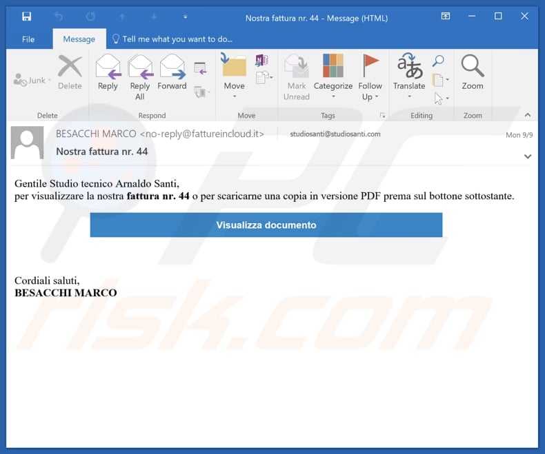 SambaSpy malware distributing email