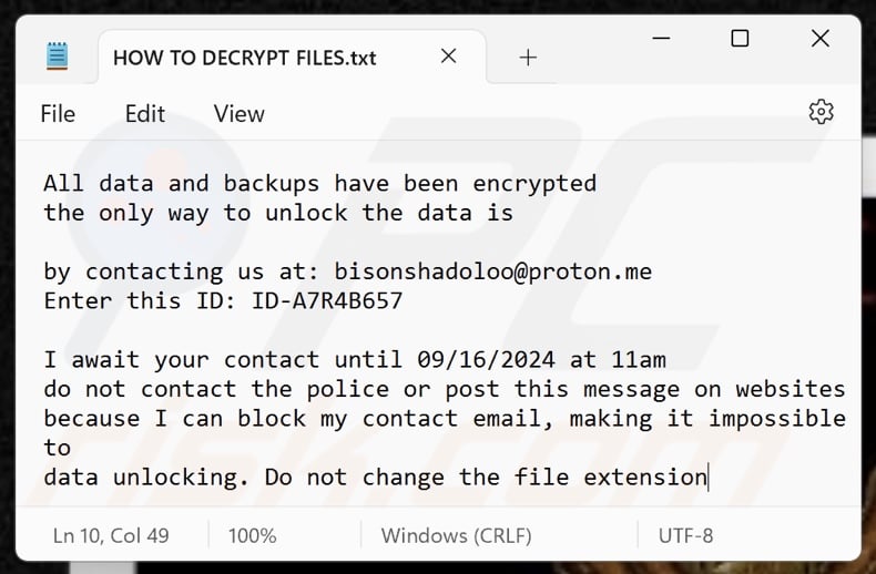 Shadaloo ransomware ransom note (HOW TO DECRYPT FILES.txt)