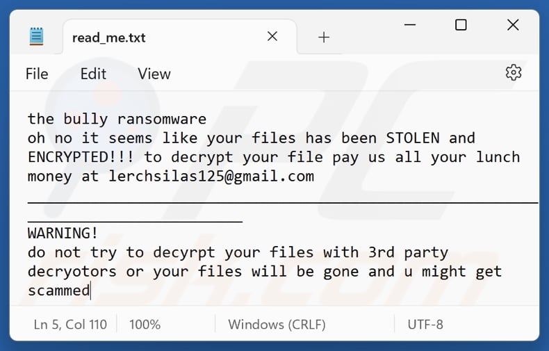 The Bully ransomware ransom note (read_it.txt)