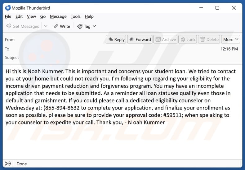 This Concerns Your Student Loan email spam campaign