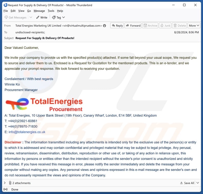 TotalEnergies email spam campaign