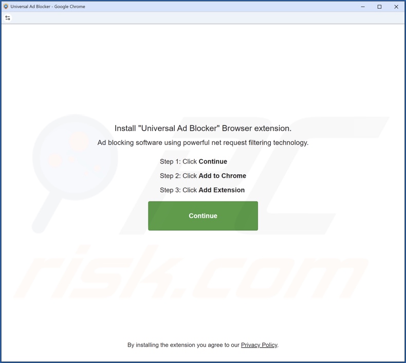 Website promoting Universal Ad Blocker adware