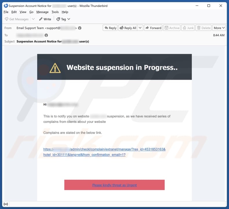 Website Suspension In Progress email scam