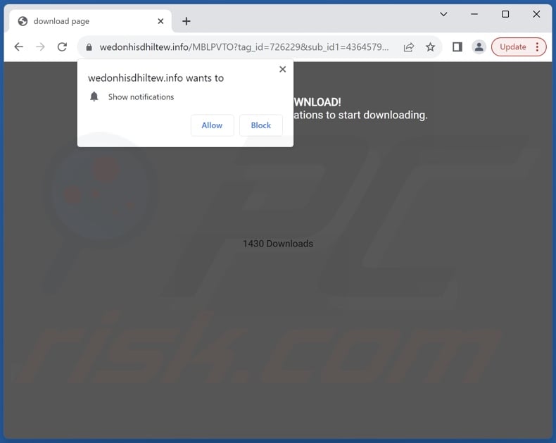 wedonhisdhiltew[.]info pop-up redirects