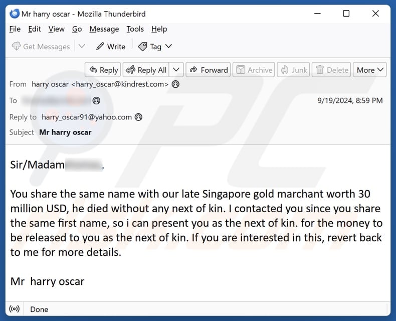 You Share The Same Name email spam campaign