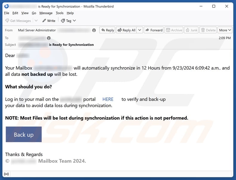 Your Mailbox Will Automatically Synchronize email spam campaign