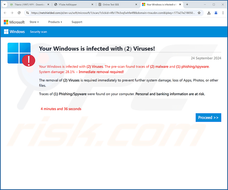 Your Windows Is infected With (2) Viruses! pop-up scam (2024-09-24)