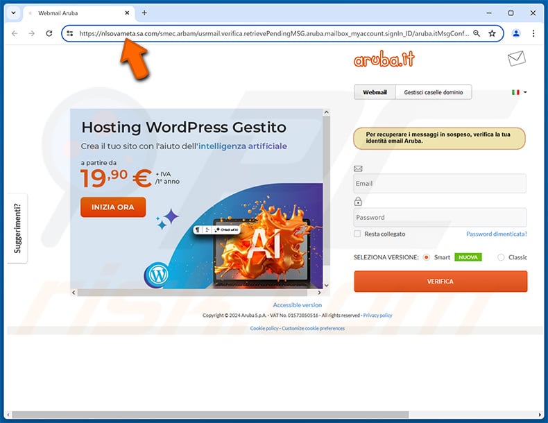 Phishing site promoted via aruba.it spam email (2024-10-31)