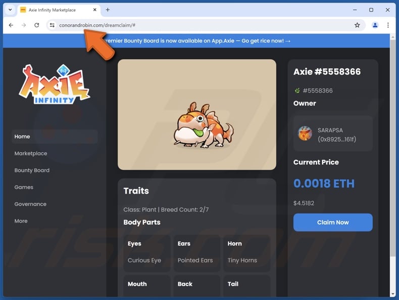 Axie Infinity Claim scam