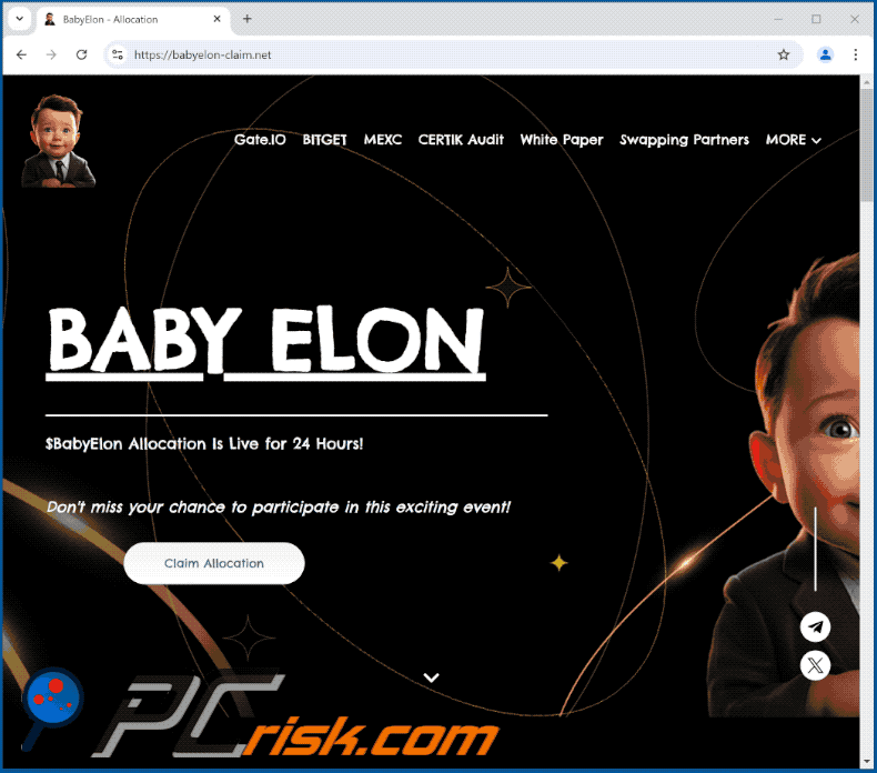 Appearance of $BabyElon Allocation scam (GIF)
