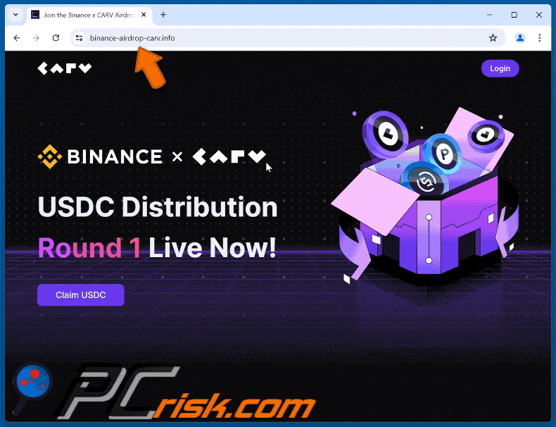 Appearance of Binance USDC Distribution scam