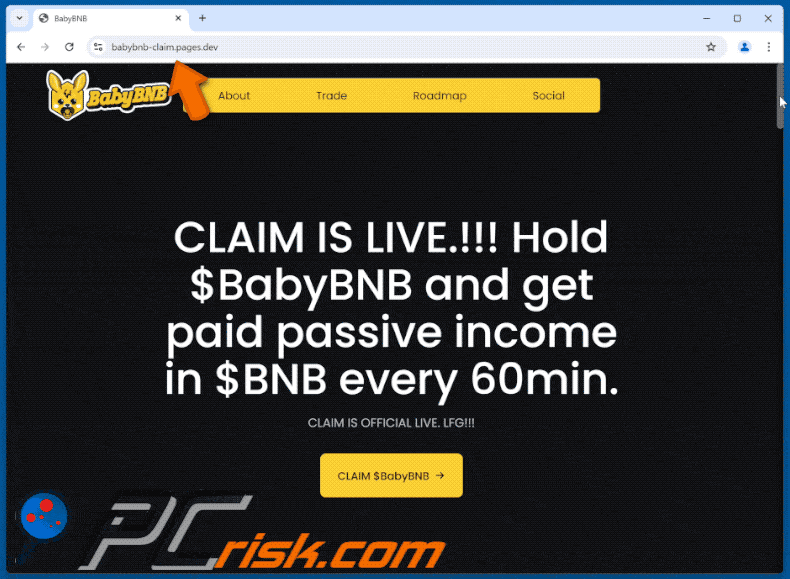 Appearance of CLAIM $BabyBNB scam