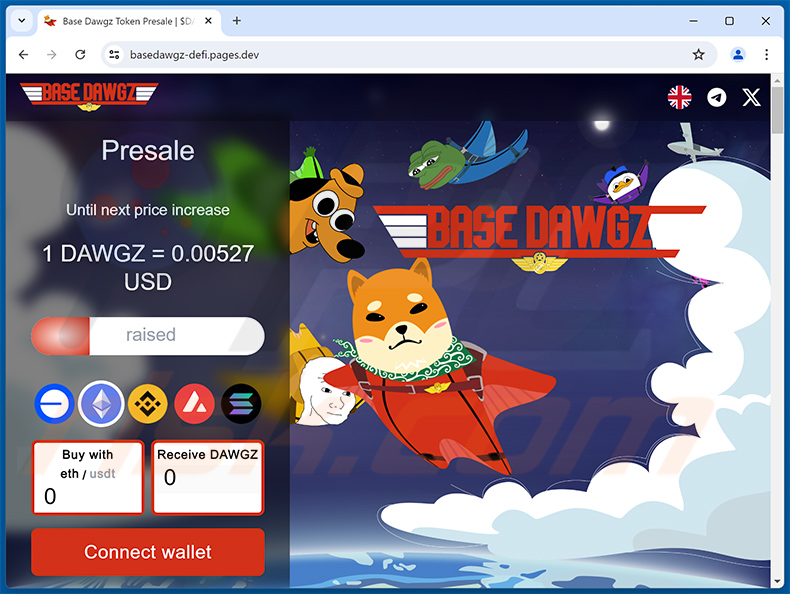 Claim Base Dawgz scam website (basedawgz-defi.pages[.]dev)