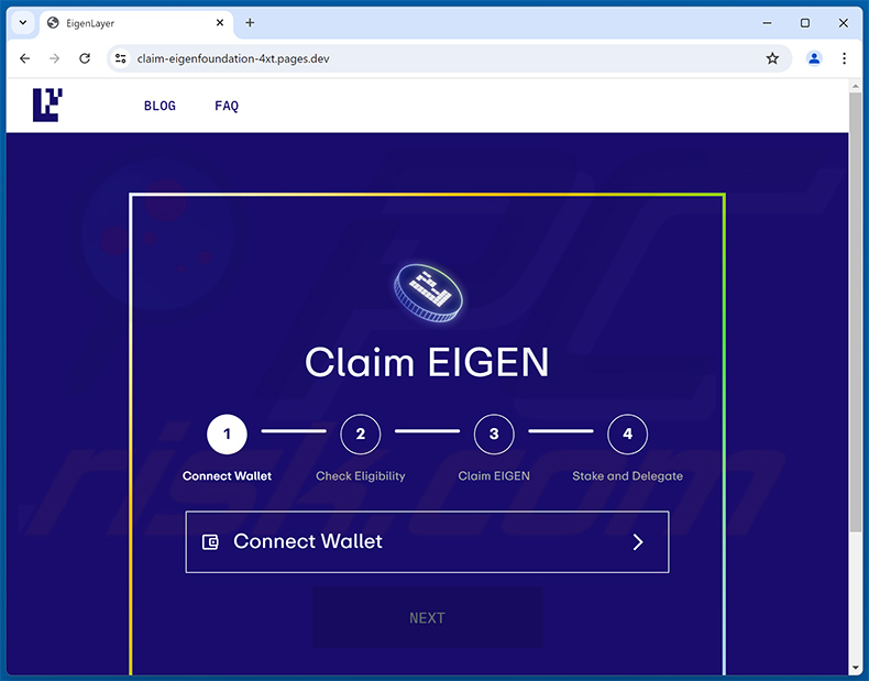 Claim EIGEN scam website (claim-eigenfoundation-4xt.pages[.]dev)