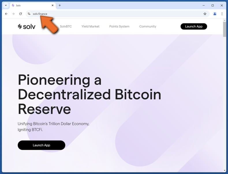 Appearance of the real Solv Finance website (solv.finance)