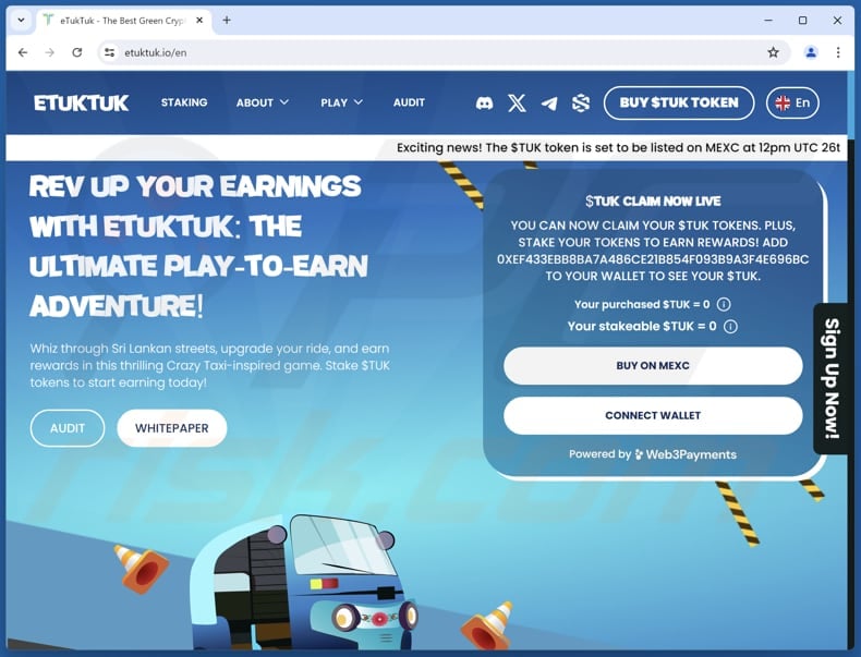 Claim $TUK scam real website (etuktuk.io)