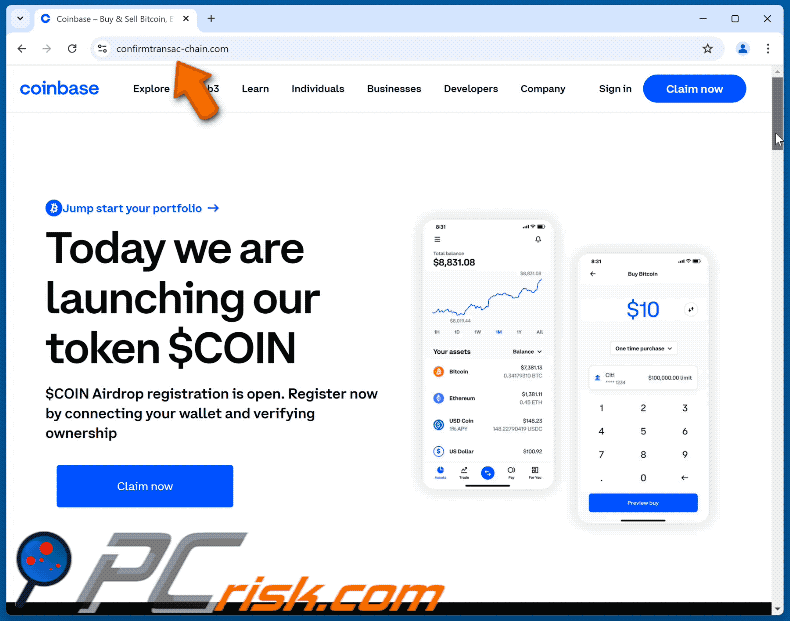 Appearance of Coinbase ($COIN) Airdrop scam (GIF)