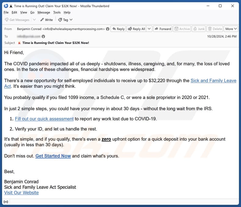 COVID - Sick and Family Leave Act email spam campaign