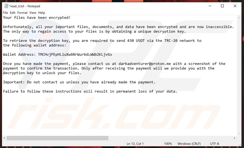 Darkadventurer ransomware text file (read_it.txt)