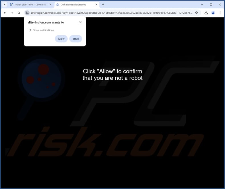 diteringion[.]com pop-up redirects