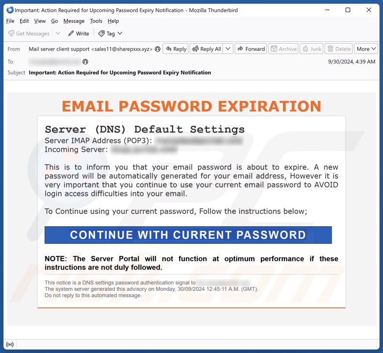 Email Password Expiration email spam campaign