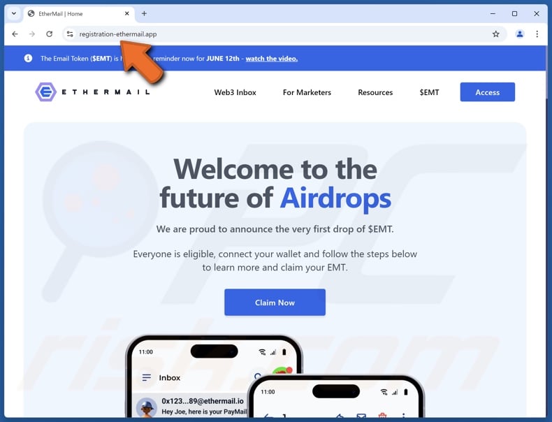 EtherMail ($EMT) Airdrop scam