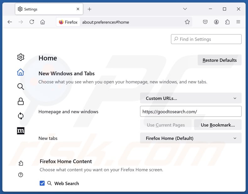 Removing goodtosearch.com from Mozilla Firefox homepage